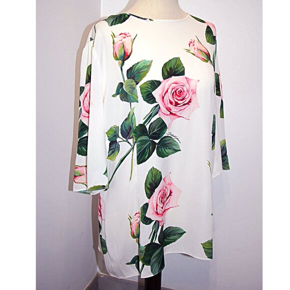 DOLCE & GABBANA Rose Print Stretch-Silk-Blend-Charmeuse Top US XXL = IT 54 $1545 - Picture 9 of 16